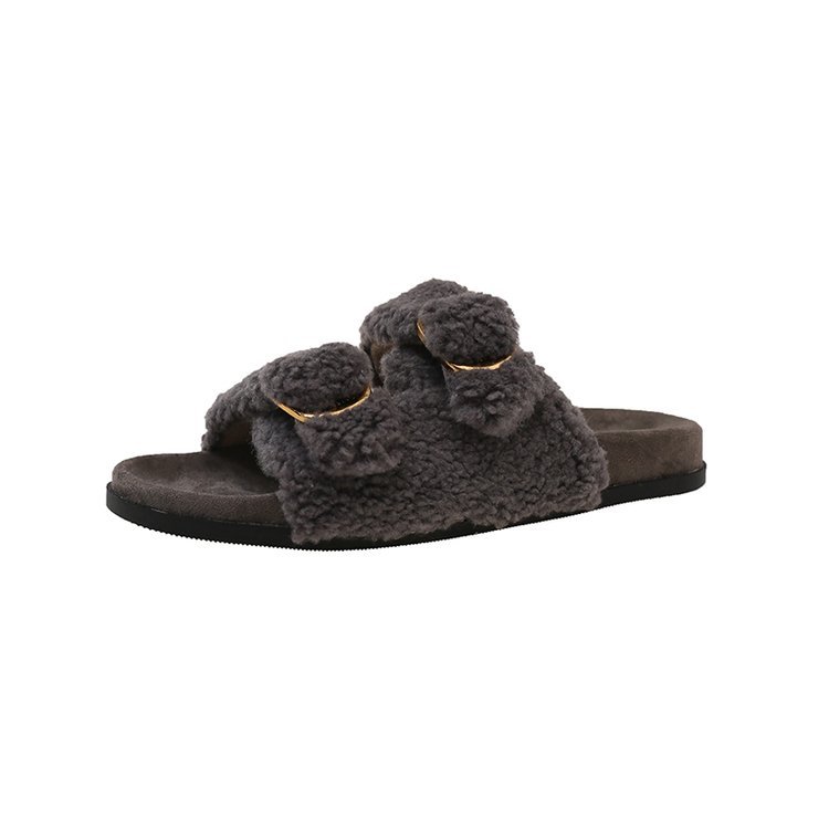 Hot free shipping desiger slippers for womens flat slippers green black beige grey brown Velvet toe wrapped slippers