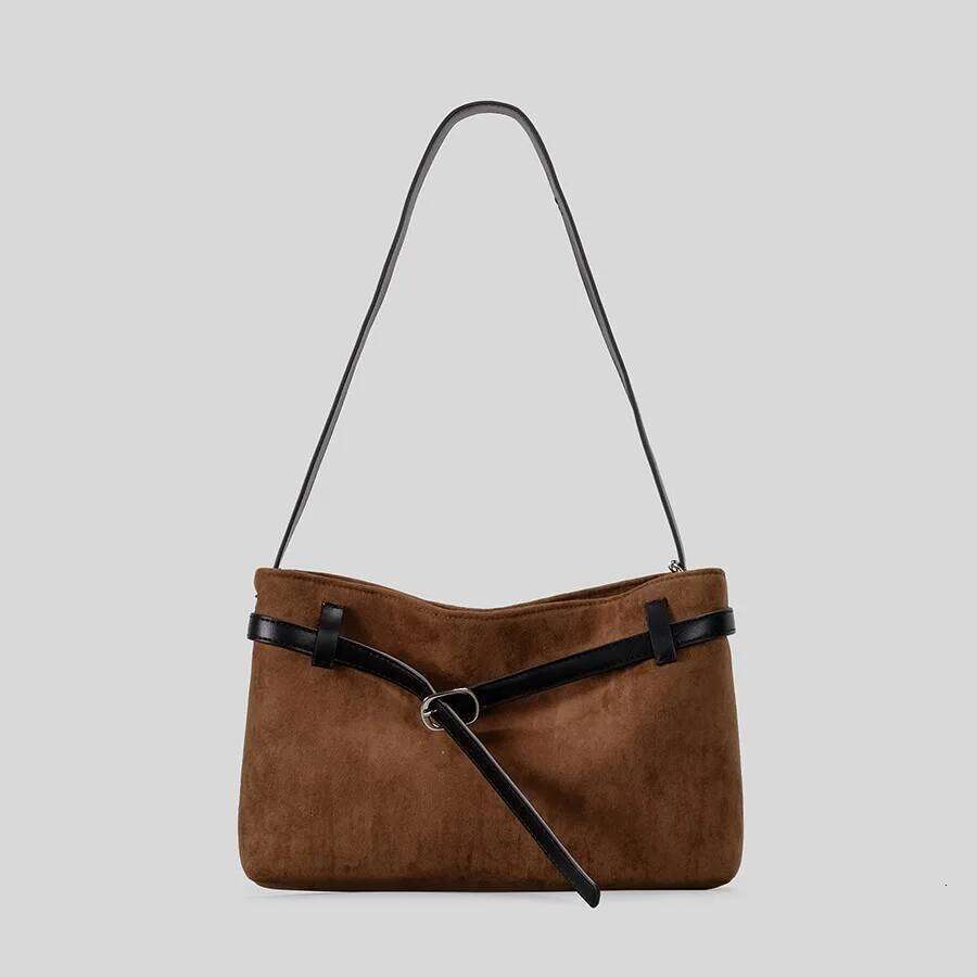 Vintage Faux Suede Belts Deco Tote 2025 Autumn And Winter New Womne Shoulder Bags Maillard Crossbody Bag