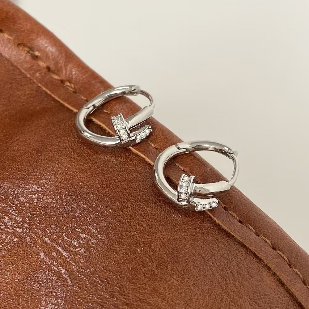 Free Shipping For New Designer Accessories Fashion Simple Micro Inlaid Round Rose Gold Hot-selling Nail Shape American Style Women's Earrings