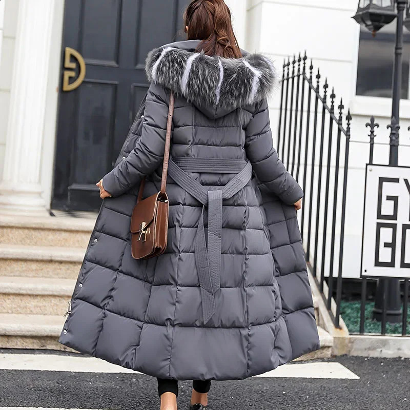 Long Down Cotton Parkas Coat Female Winter Over Knee Loose Large Fur Collar Hooded Warm Thick Parka Padded Overcoat 250827
