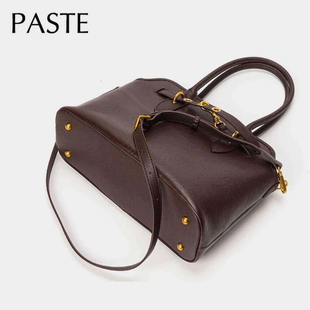 New Retro Designer Large Briefcase Tote First Layer Cow Leather Women Handbag High-End Cowskin Bussiness Female Shoulder Bag