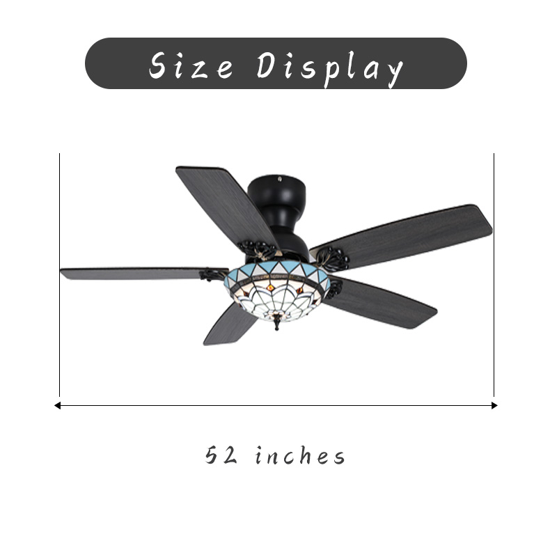 52 Inch Vintage Ceiling Fan with Stained Glass Light, Retro Style 5 - Blade Ceiling Fan for Living Room/Bedroom