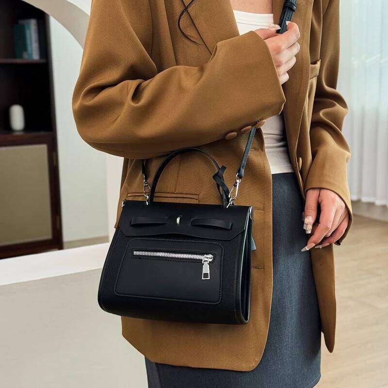 Square Satchel Bag For Women Textured Leather Crossbody High-End Vintage Minimalist Designer Paris Fashion