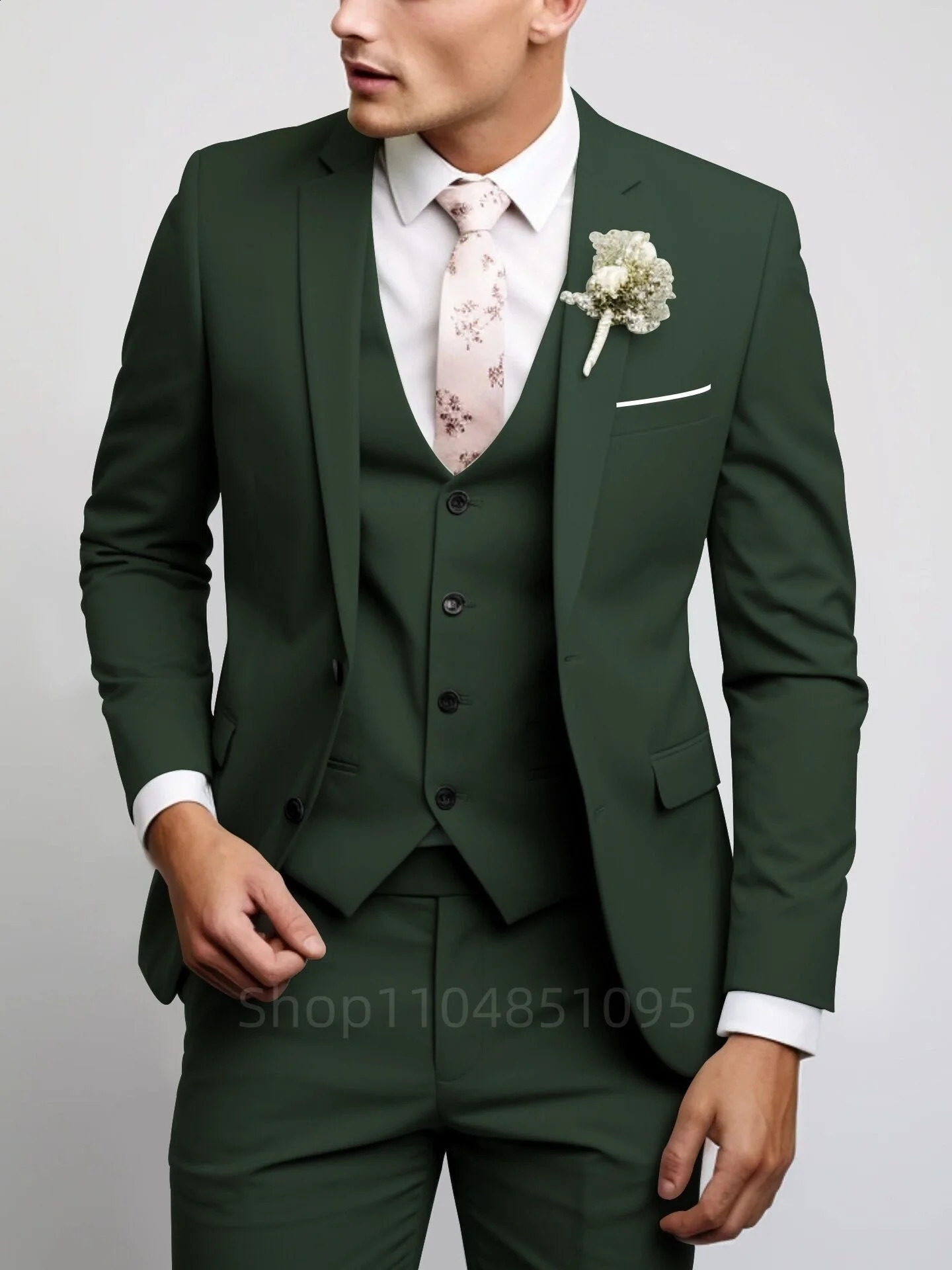 Matcha Green Suits for Men Slim Fit Wedding Tuxedos Fashion Mens Blazer Vest Pants 3 Pieces Foraml Business Suits Sets 250828