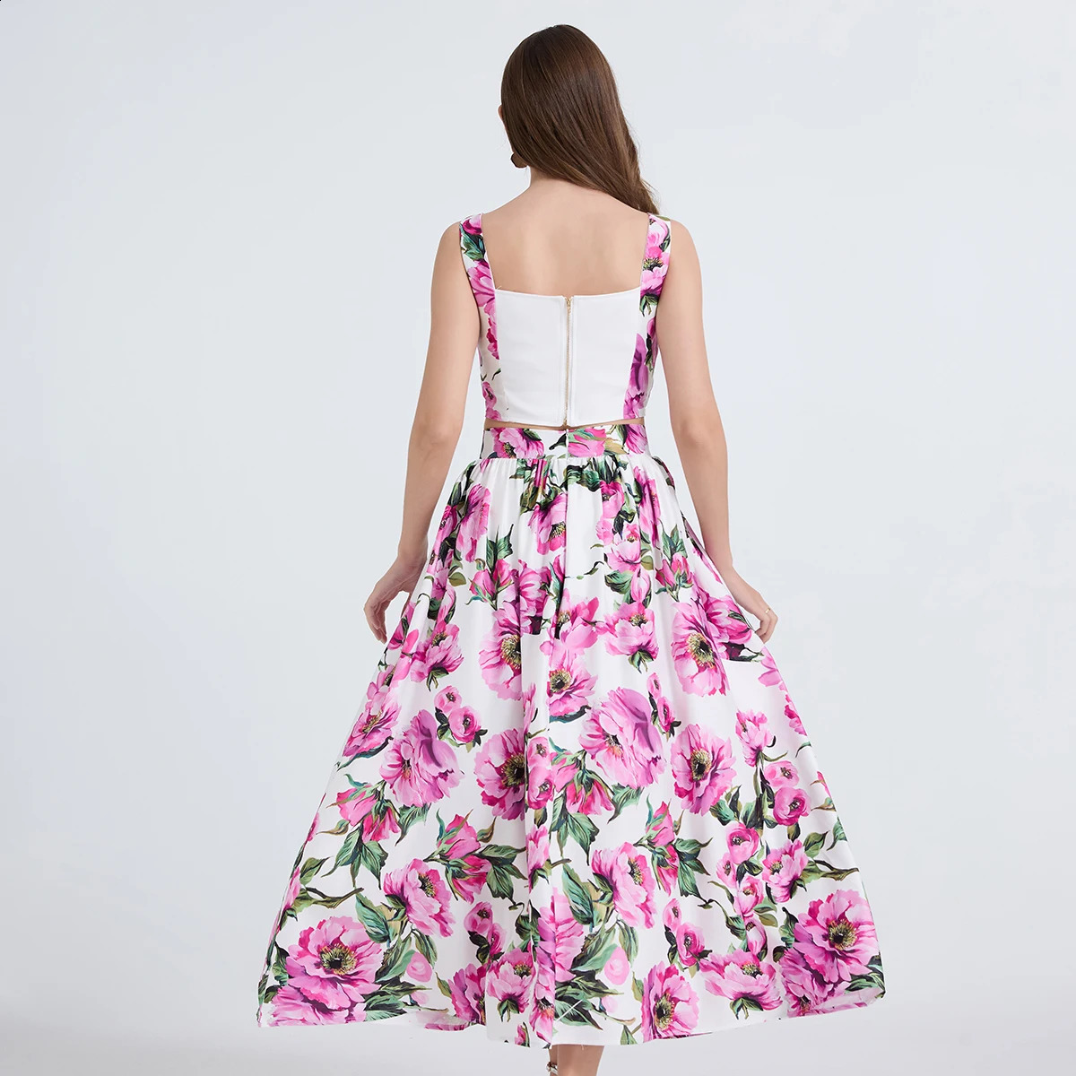 Casual Sicilian Rose 2 Piece Sets Women Summer Holiday Bohemian Beach Floral Long Dresses Crop Tops Maxi Skirts Suits Outfits 250827