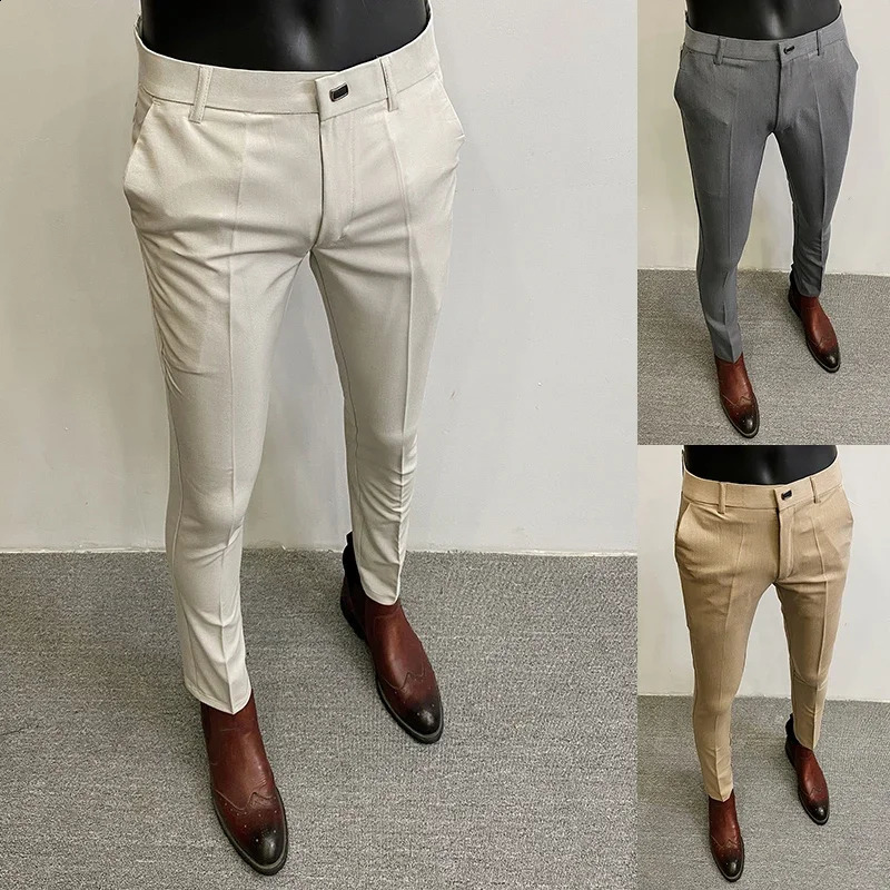 Men Suit Pants Formal Trousers Pantalone Hombre Stretch Slim Solid Color Casual Dress Full Length Fashion Clothing 251023