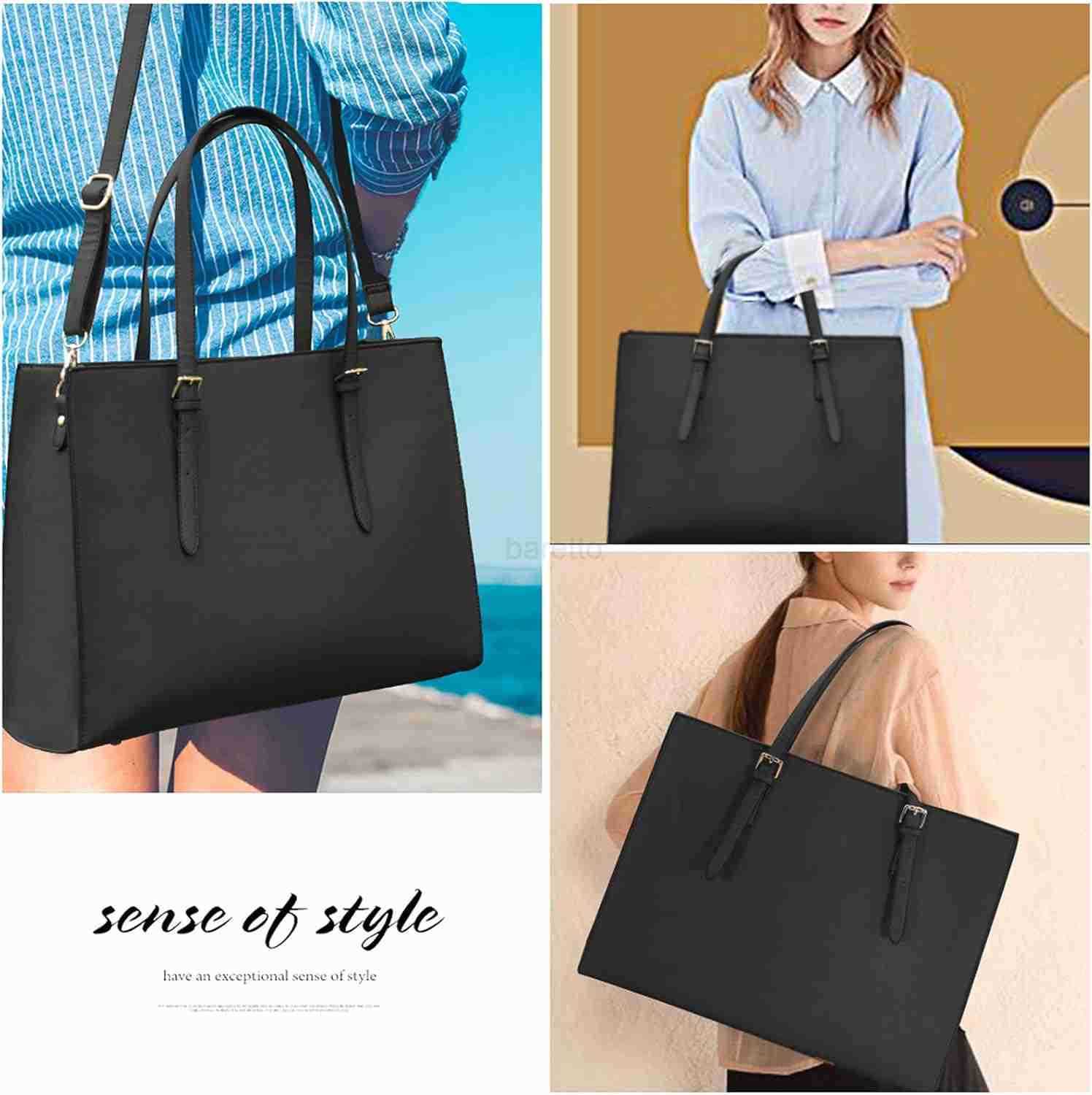 for Women Waterproof Lightweight Leather 156 Inch Computer Tote Bag Business Office Briefcase Large Capacity Handbag Shoulder Bag Professional Office 