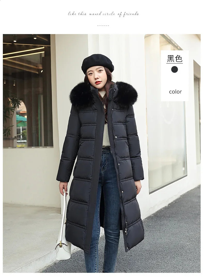 2025 Winter Down Cotton Parkas Jacket Womens XLong Faux Fur Collar Padded Thick Loose Large Size 250827