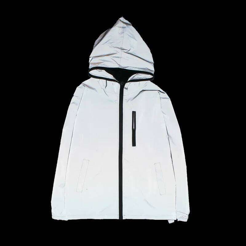 New Men / Women Full Reflective Jacket Night Shiny Zipper Haruku Windbreaker Jackets Hooded Hip-Hop Streetwear Coats Male