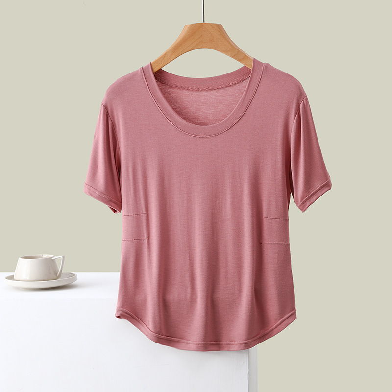 K2177 Cotton short-sleeved T-shirt for women in summer, Korean style, round neck, slim fit, pleated design, comfortable and breathable