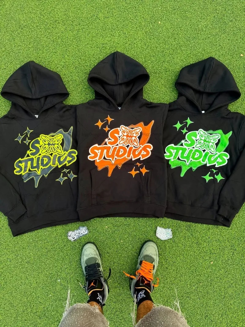 High Street Trendy Casual Clothing Hip Hop Fashion Colorful Letter Men Set American Harajuku Retro Oversized Hoodie Women 250911