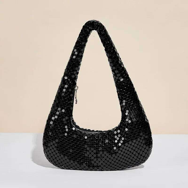 Women's Evening Aluminum Sequin Armpit With Zipper Lightweight Casual Handbag Party Sparkling Shoulder Mobile Phone Bag