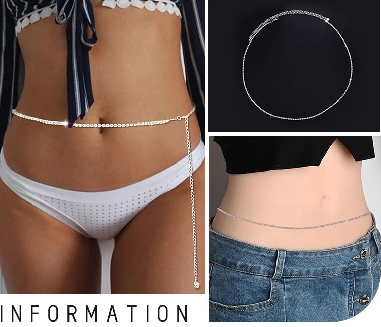 Fashionable, Sexy Charismatic Minimalist Beach Club Rhinestone Waist Chain Street Style Trendy Single Layer Waist Chain Body Chain