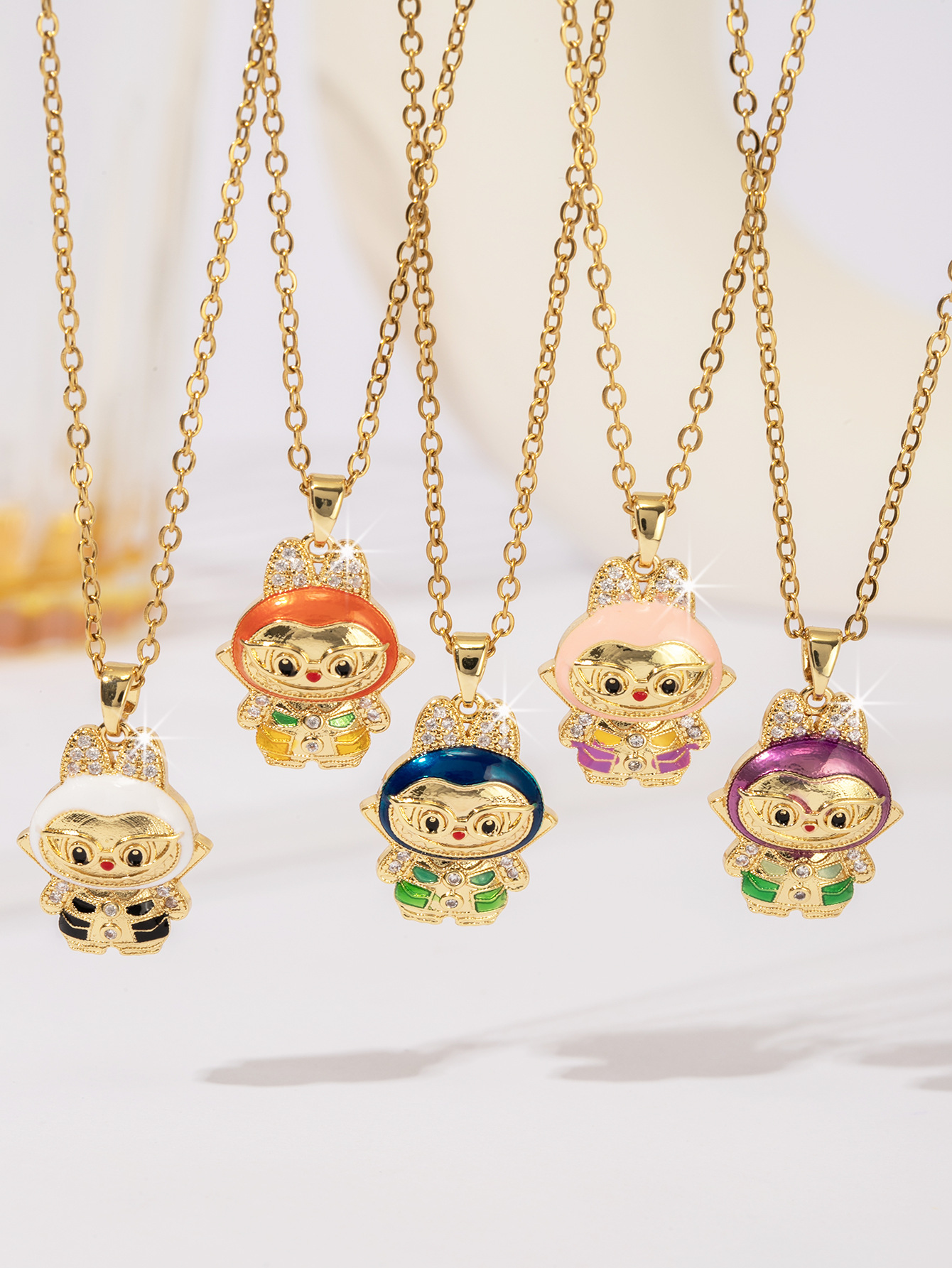 Cute Cartoon Labubu Pendant Necklace for Women: Stylish Versatile, Exquisite Collarbone Chain Retro Trendy Pendant Neckpiece, Light Luxury Fashion Gif