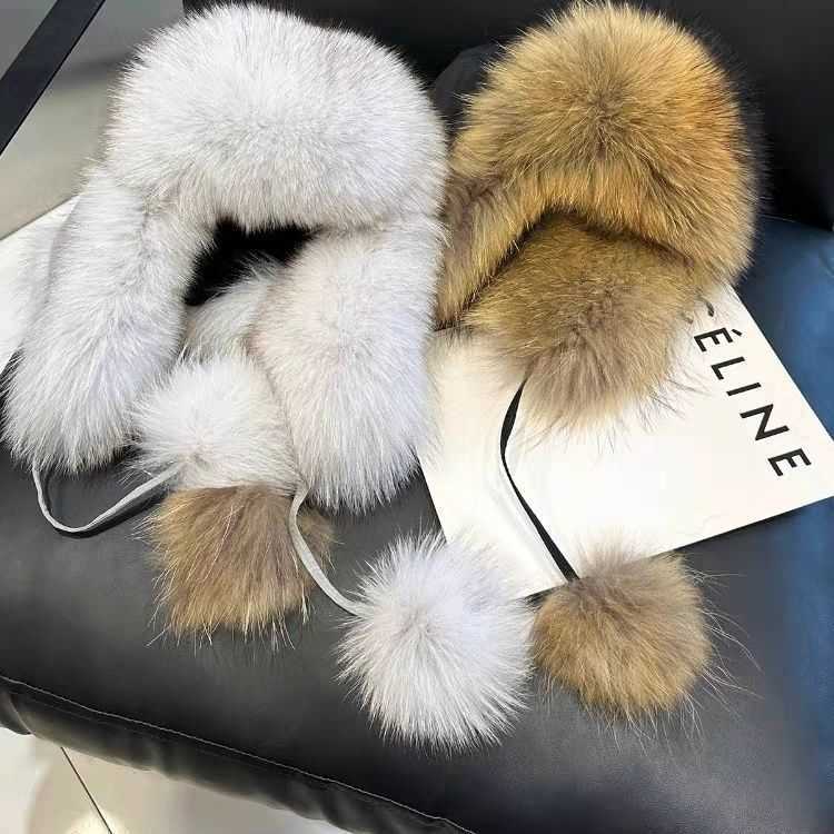 Fox Fur Lei Feng Hat for Women Slimming Ski Hat ParentChild Furry Hat Autumn and Winter Ear Protection Warm Fur Snow Hat L250827