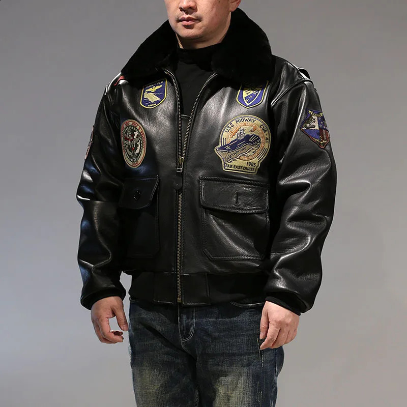 European American Plus Size Winter Thickened Sheepskin Flight G1 Bomber Coat Removable Fur Real Leather Jacket Men 251023