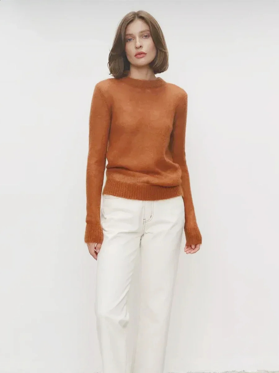 Wolfeel Summer Autumn Elegant Slim Fit Sweater Womens Jumpers Casual Chic Round Neck Long Sleeved Fashion Loose Pullovers 250828