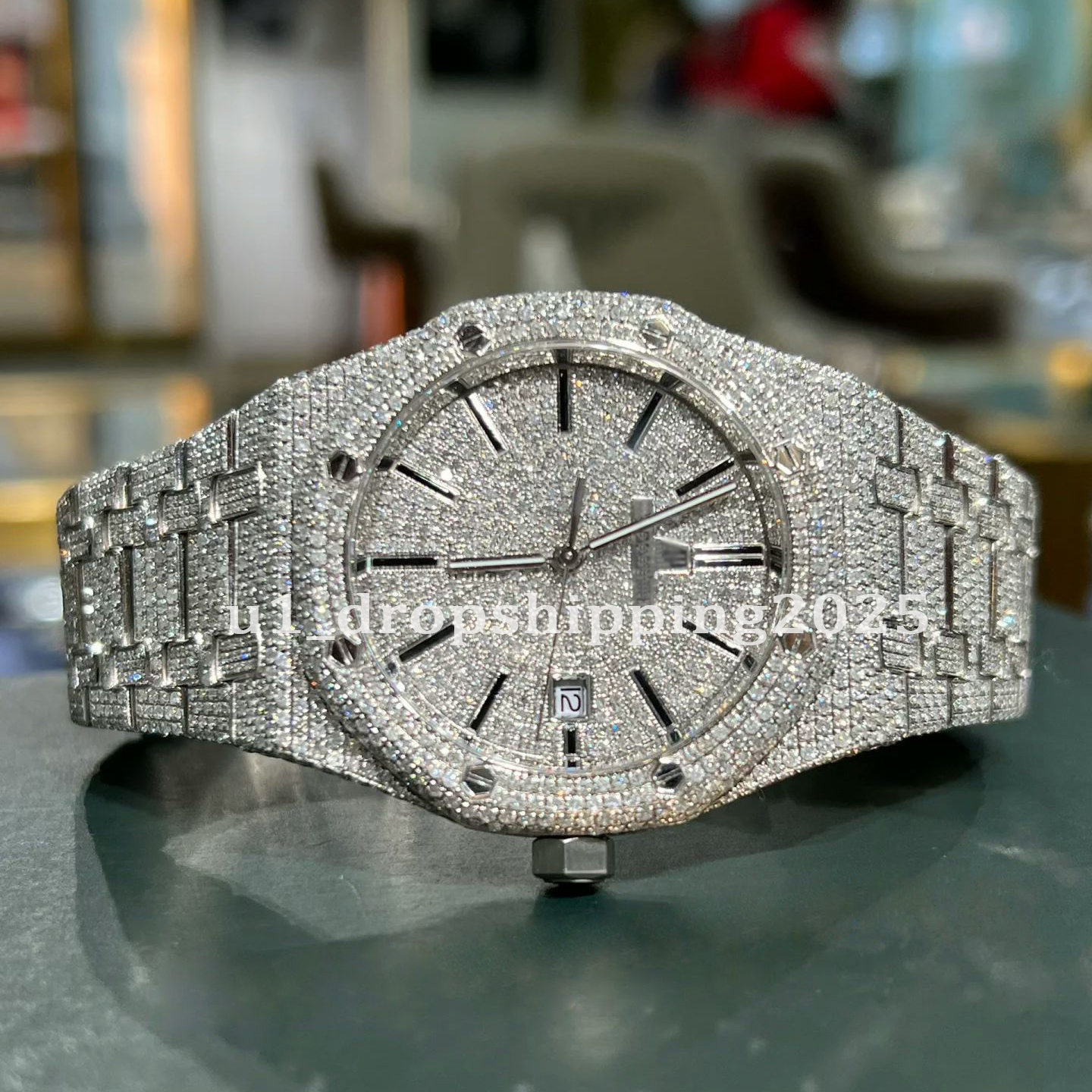 Custom Moissanite Diamond Hip Hop Watches Automatic Handcrafted Mossanite Studded Stainless Steel Belt Men Watches 2565