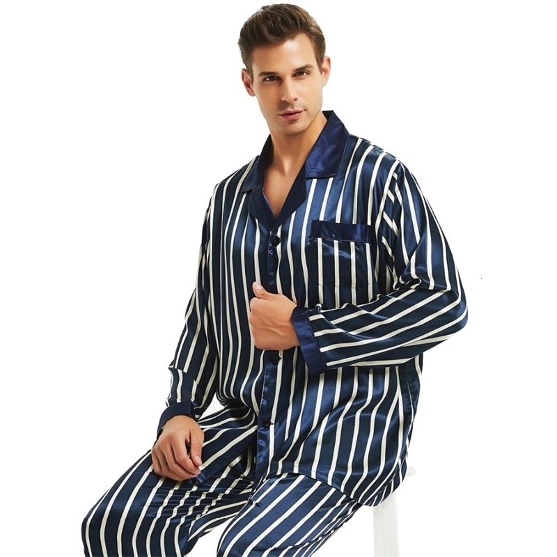 Mens Silk Satin Pajamas Set Pyjamas PJS Sleepwear Loungewear S 4XL Striped 250827