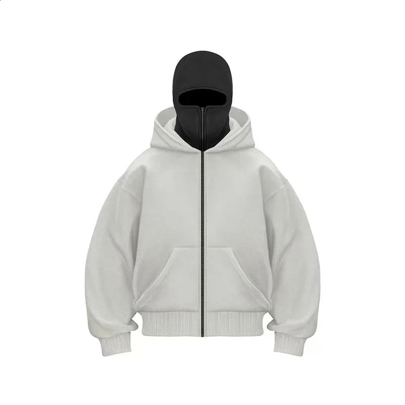 2025 Mens Balaclava Hoodies Half Zip Up Pullover Double Hooded Fleece Sweatshirt Unisex Fall Winter Outfits For Men250827
