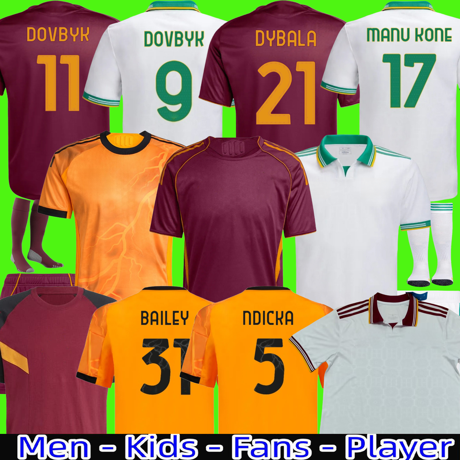 25 26 men kids soccer jersey football shirt 2025 ROMA ABRAHAM PAREDES DYBALA MANCINI E. LE FEE ZALEWSKI EL SHAARAWY ROME