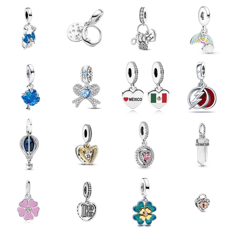 S925 Silver Designer Charm Diamond Bow Hanging Bead Rainbow Hot Air Balloon Love Clover Flower Pendant Bracelet DIY Jewelry Free Shipping Birthday Gift