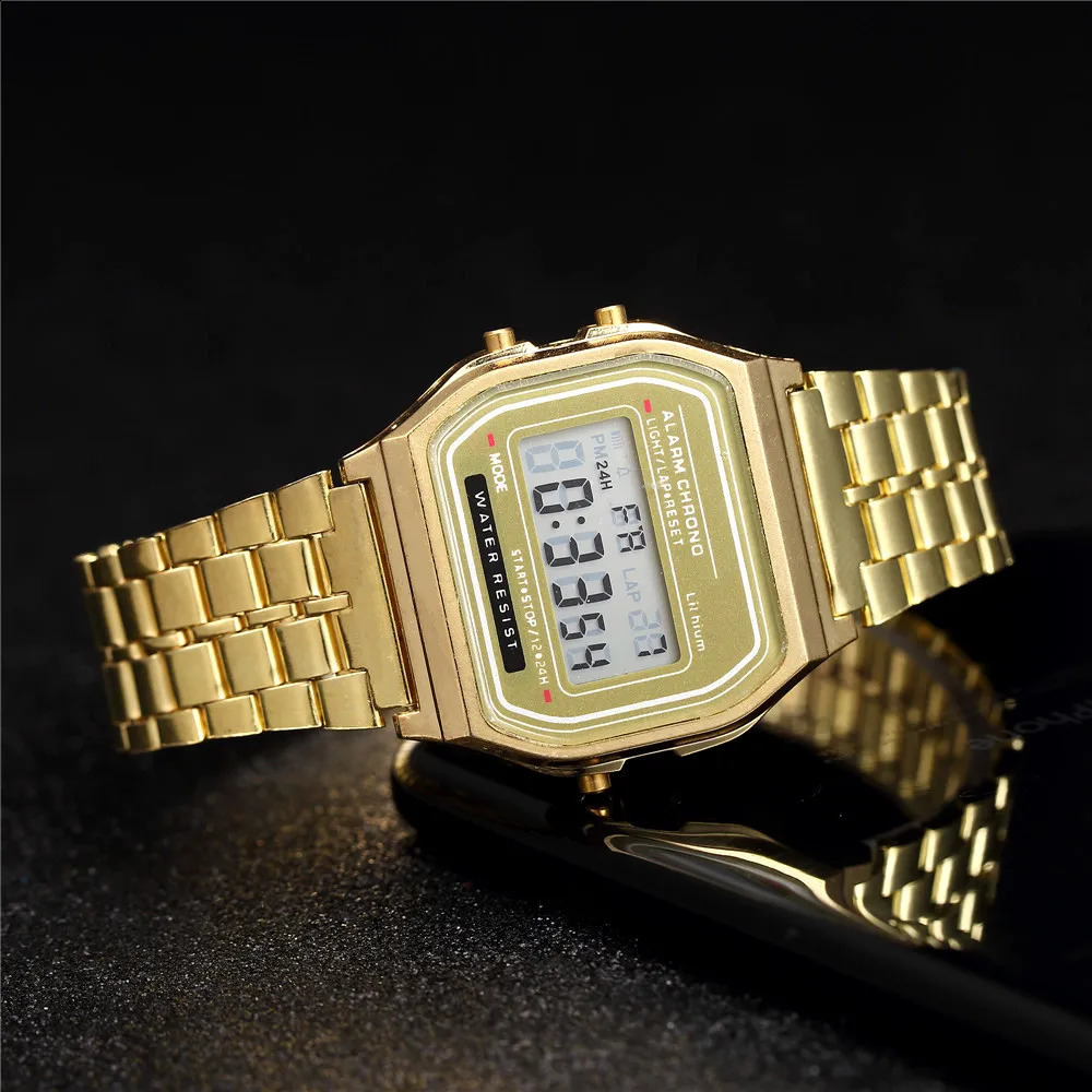 Elegant Digital Watch For Women Gold Silver Stainless Steel Business Ladies Electronic Wrist Watches Man Clock Zegarek Damski 250819