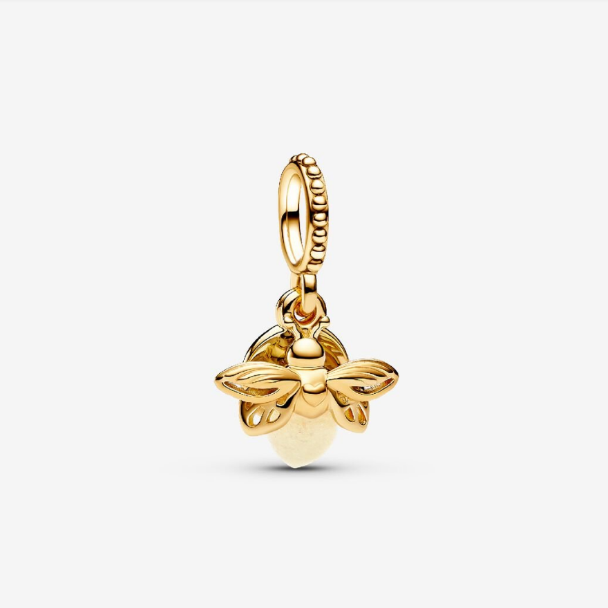 Pandorer 925 Sterling Silver Glow-in-the-dark Firefly Dangle Charm Gold Plated Glowworm Pendant Charm Fit Bracelet Necklace DIY Making