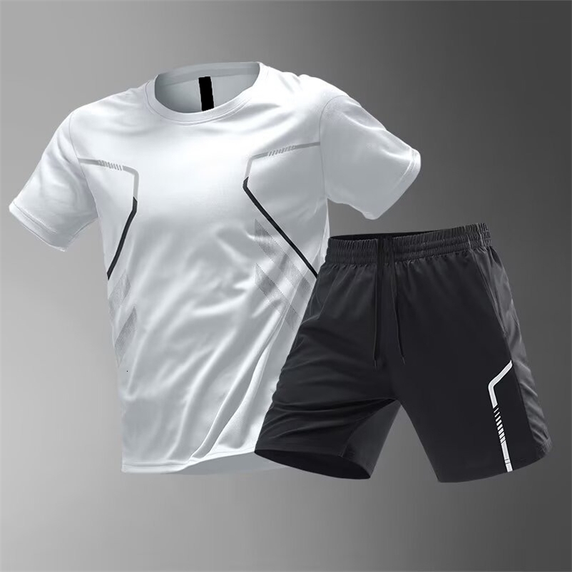Plus Size Mens QuickDrying ShortSleeved Shorts Suit Sportswear Mens Leisure Sports Running Fitness TShirt Shorts Set men 250828