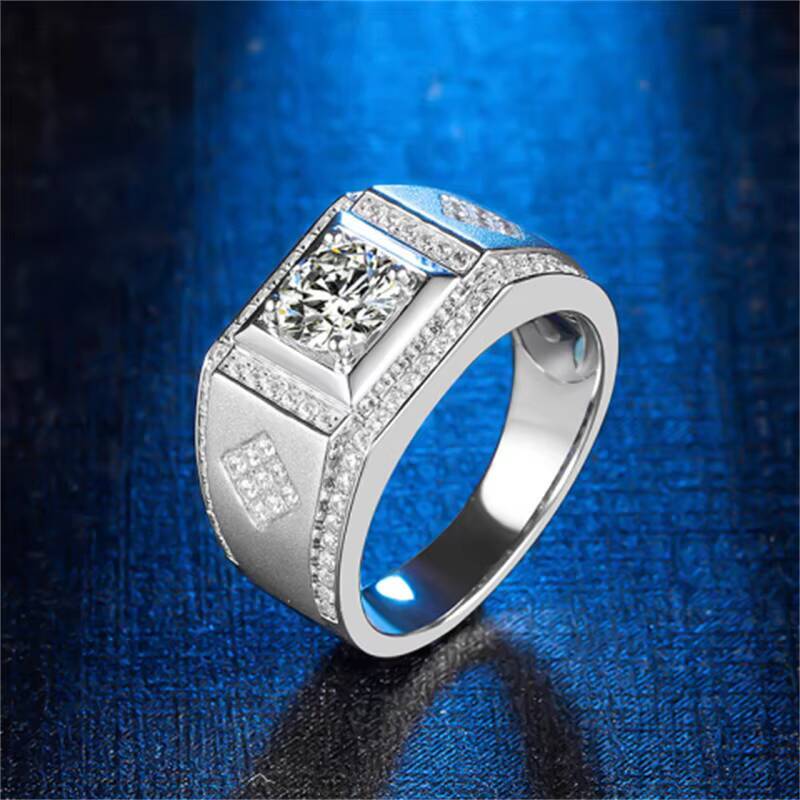 Mossanite 925 Silver Man Ring VVS1 Moissanite Diamond 6.5mm 1.0 Ct Square Engagement Wedding Rings Band Men Ring for Men