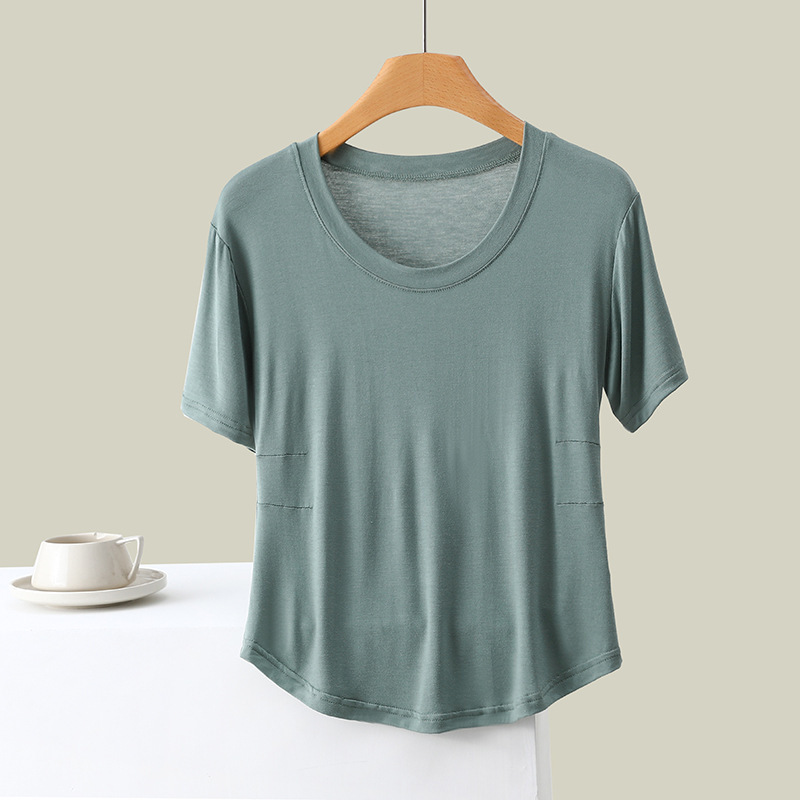 K2177 Cotton short-sleeved T-shirt for women in summer, Korean style, round neck, slim fit, pleated design, comfortable and breathable