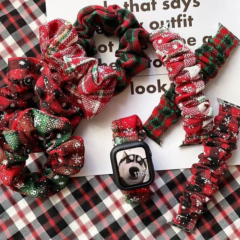 Christmas Chessboard Plush Large Intestine Pattern Suitable Strap Apple Strap 38mm 40mm 41mm 42mm 44mm 45mm 46mm iWatc Series Luxury Designer