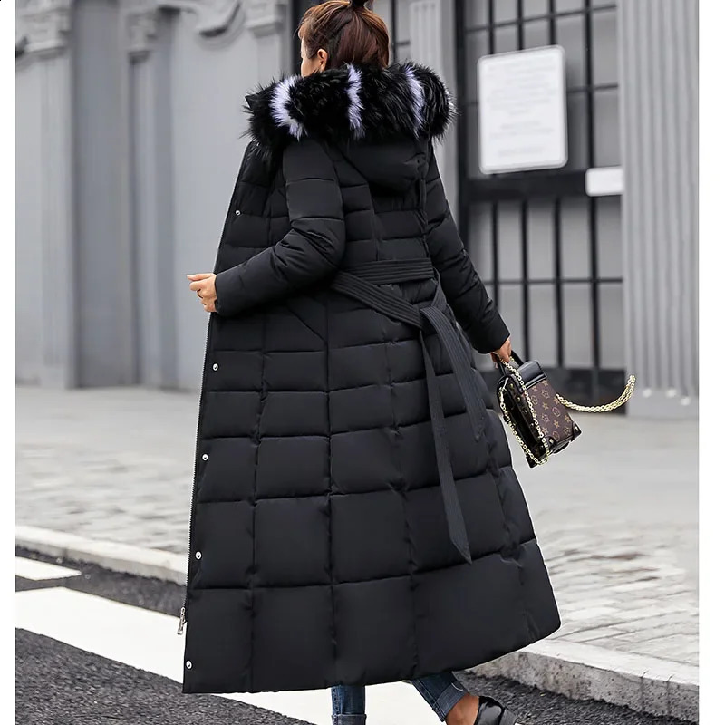 Long Down Cotton Parkas Coat Female Winter Over Knee Loose Large Fur Collar Hooded Warm Thick Parka Padded Overcoat 250827