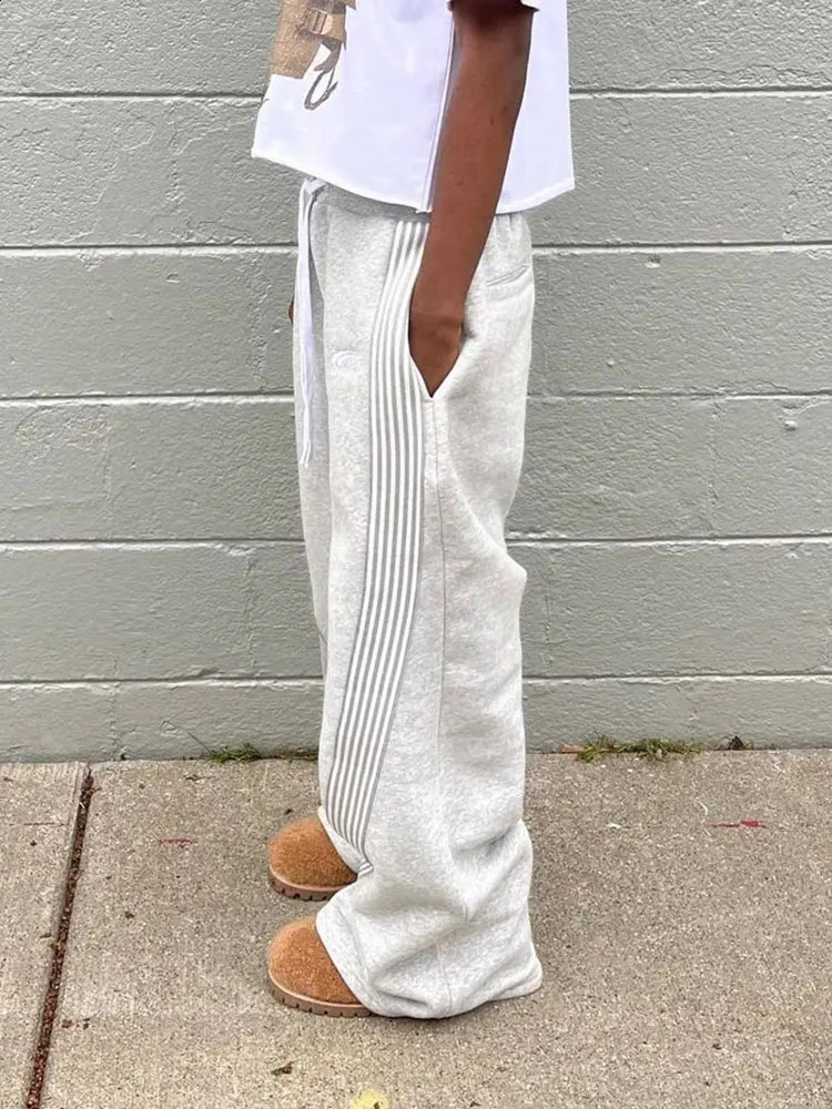 Hip Hop Embroidered Harem Pants Women Mens Jogging Drawstring Sweatpants Striped Tactical High Street Loose Wide Leg Trousers 250828