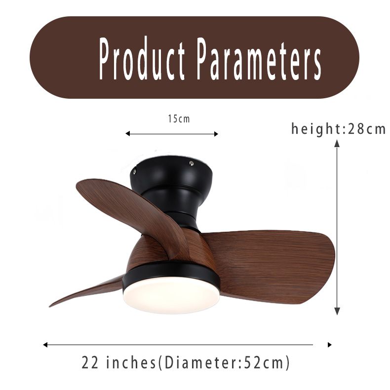 22 - Inch Modern Ceiling Fan with Light, 3 - Blade Wood - like Design, 52cm Diameter, 28cm Height, for Living Room & Bedroom