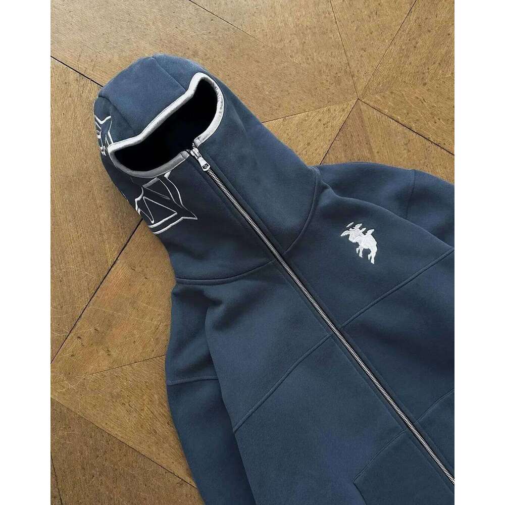 Vintage Embroidery Zip Up Warm Hoodies Women Winter Streetwear Casual Y2k Pattern Sweatshirts Anime Hoodie Tops Kpop Clothes