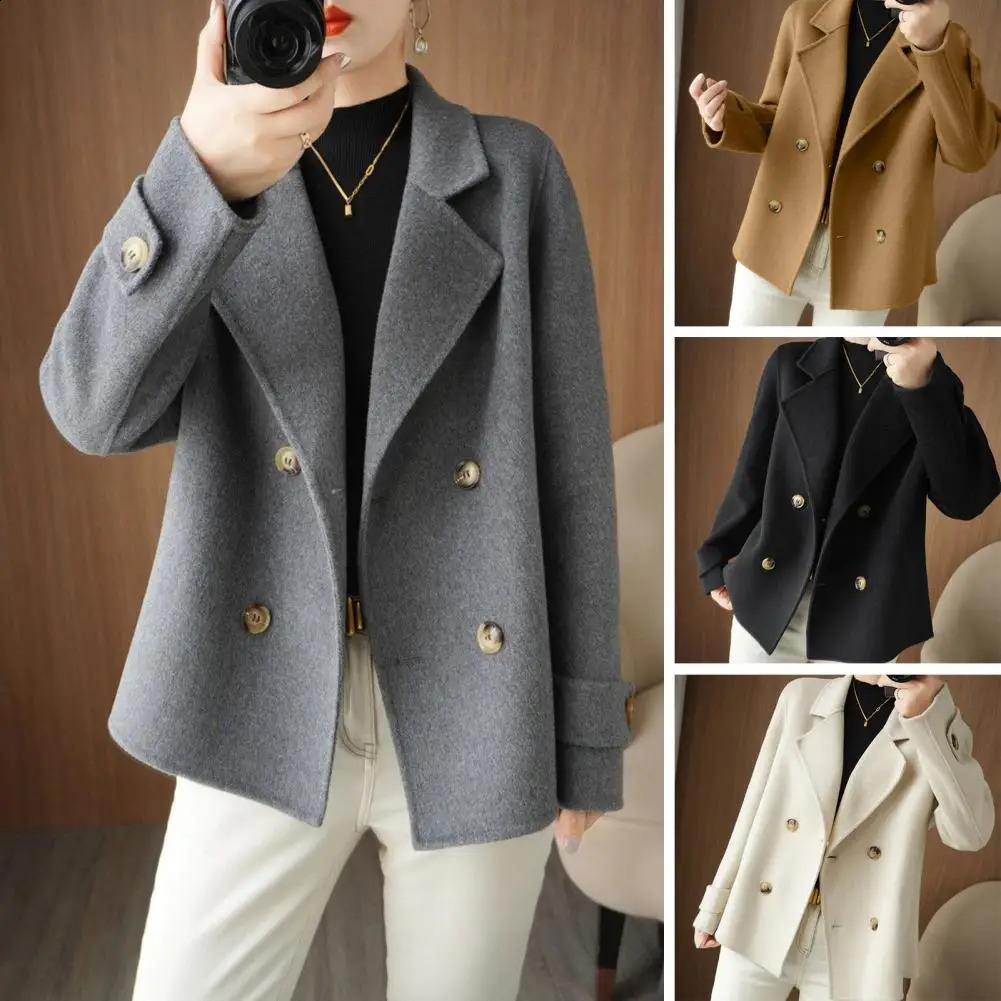 Women Longsleeved Jacket Elegant Doublebreasted Woolen Coat for Women Warm Stylish Fallwinter Jacket Formal Business for Ol 250827