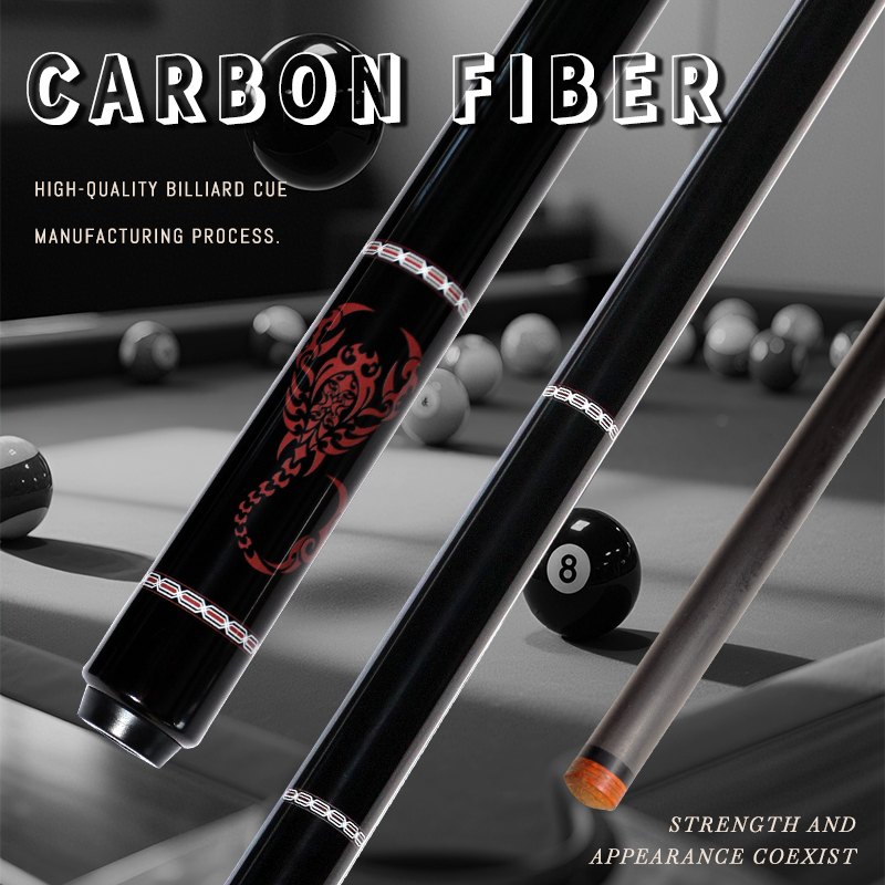 OKHEALING 1/2 Split Pool Cue Billiard Stick Carbon Fiber Billiard Cue 12.9mm Bakelite Tip Radial Pin / 8 Teeth Joint Length 1474mm/58inch Weight 20oz,