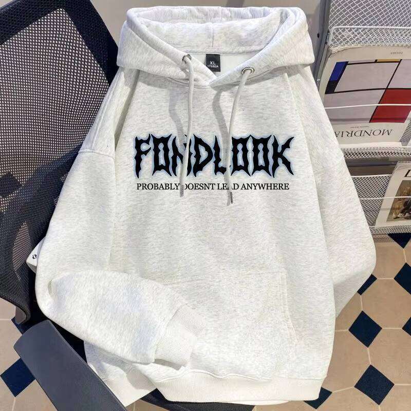 High Street Fashion Men's Hooded Sweatshirt American Brand's Lighing Cross Printed Cotton Loose Fit Winter Hoodie
