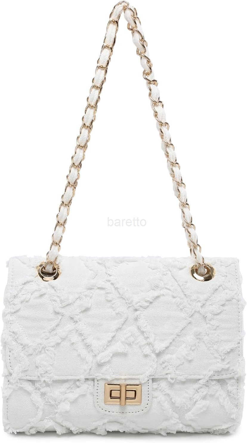 Small Shoulder Bags Quilted Crossbody Distressed Jean Denim Purse Evening Bag Clutch Handbag with Chain Strap M250828