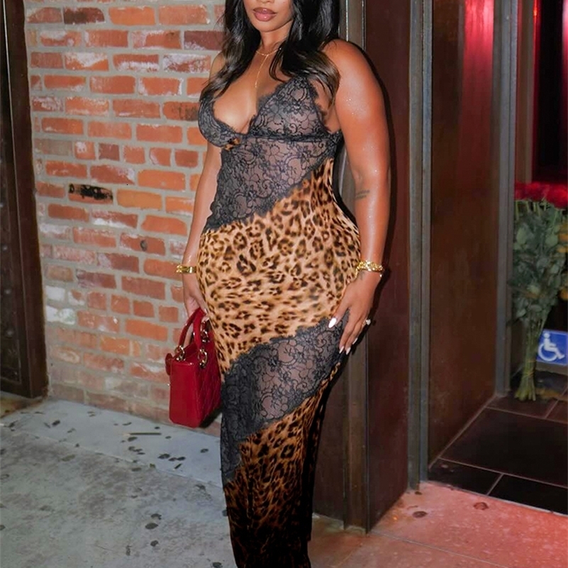 Weird Puss Mesh Patchwork Mermaid Dress Women Leopard Print Sexy LowNeck Cleavage Backless Ruched Midnight Fashion Long Bodycon 250828