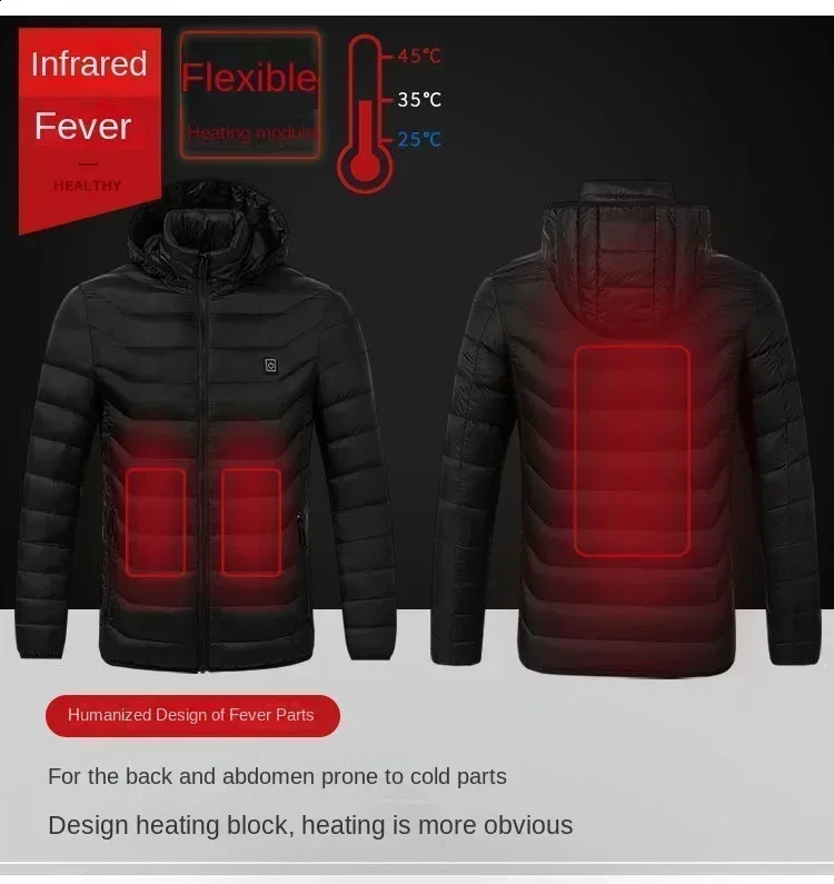 Men Heated Jackets Outdoor Coat USB Electric Battery Long Sleeves Heating Hooded Jackets Warm Winter Thermal Clothing 250827