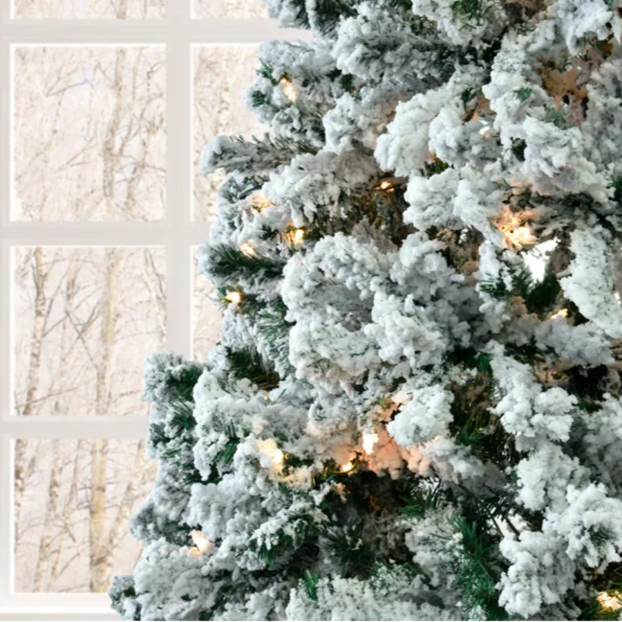 7 FT Pre-lit Snow Flocked Christmas Tree Artificial Hinged Xmas Pine Tree with 1000 Branch Tips 400 Lights and Remote Control for Holiday Party Office