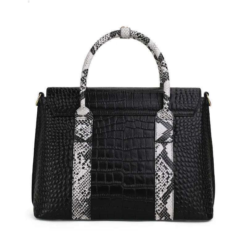 Aidrani Light Crocodile Pattern Cowhide Women's Handbag Large Capacity Black Fashion Versatile One Shoulder Crossbody Bag
