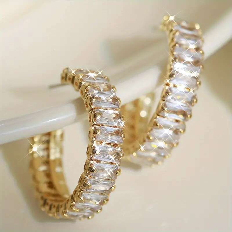 Light High-End White Zircon C-Shaped Earrings Hoop Niche Personality Jewelry Elegant Heavy Craft New Trendy Ear Accessories