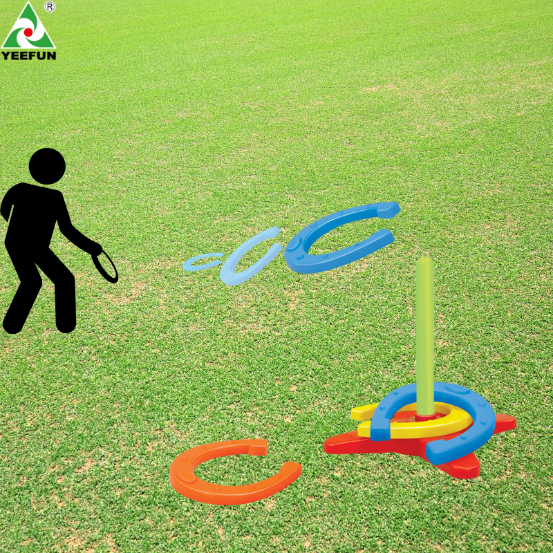 Colorful Plastic Horseshoe Ring Toss Game Set for Outdoor Lawn Fun