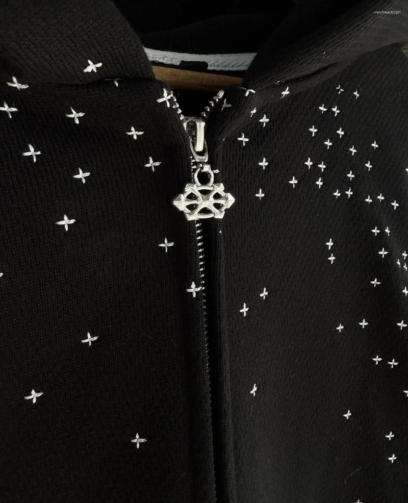 Men's Hoodies Spring American Rhinestone Design Cardigan Zipper Sweatshirt Trendy Brand High-end Couple Casual Short Gothic Jacket