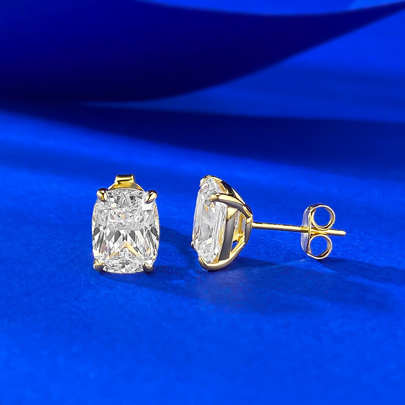 3CT Lab Moissanite Diamond Luxury Jewelry Genuine 100% 925 Sterling Silver Cushion Shape Soiltaire Gemstones Elegant Party Women Wedding Stud Earring 