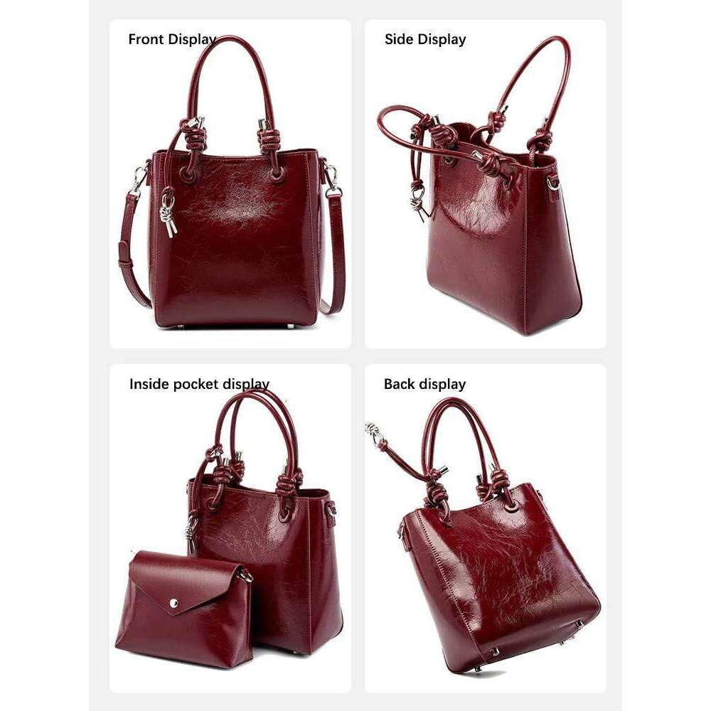 Zency Popular Genuine Leather Shoulder Bag Bucket Girls Fashion Handbag Cherry Red Small Bags For Women Daily Outing