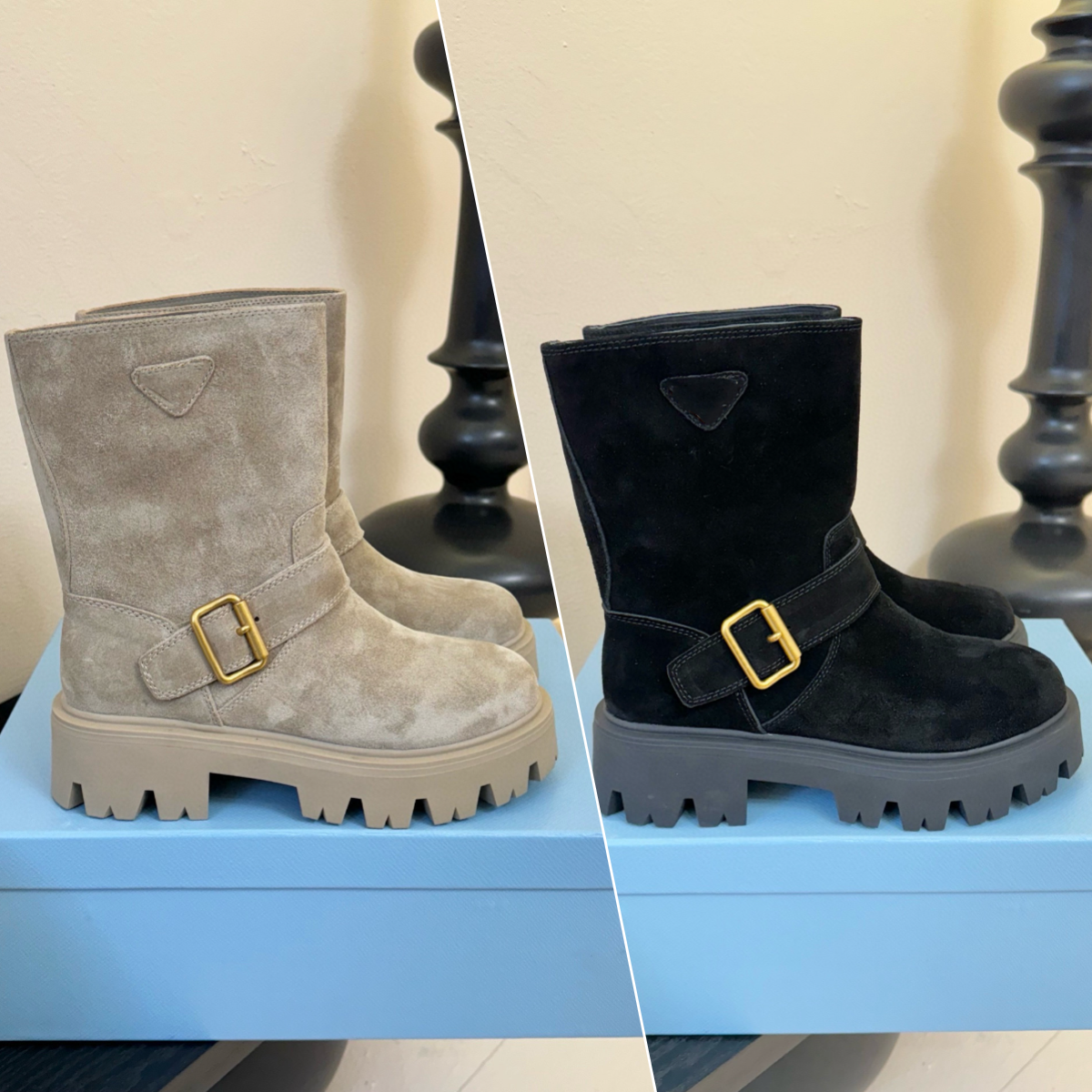 designer Shoes luxury leather Women Ankle Boots high quality suede Triangle emblem with one foot fashion Boots Size 35-42